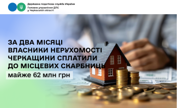 За два місяці власники нерухомості Черкащини сплатили до місцевих скарбниць майже 62 млн грн