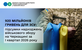 920 мільйонів гривень для ЗСУ: підсумки надходжень військового збору на Черкащині за І квартал 2026 року