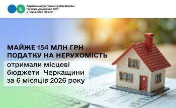 Майже 154 млн грн податку на нерухомість отримали місцеві бюджети Черкащини за 6 місяців 2026 року