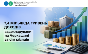 7,4 мільярда гривень доходів задекларували на Черкащині за сім місяців